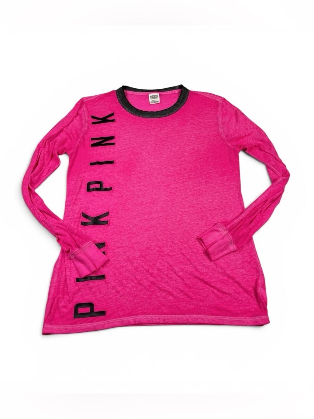 Victorias Secret PINK Long Sleeve Tee M Y2K Hot Pink Lightweight Soft Knit Top